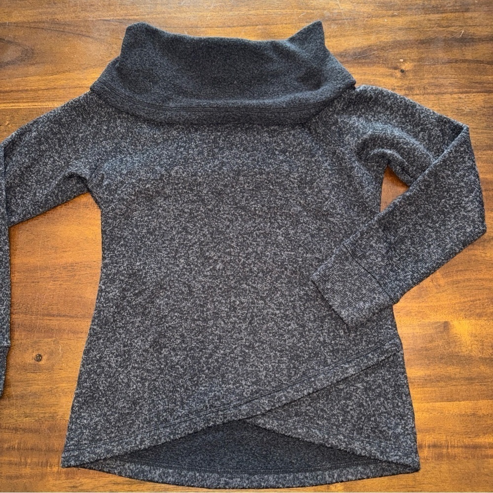 Ideology Women Gray Black Wide Neck Turtleneck Sweater Cross Over Front Small